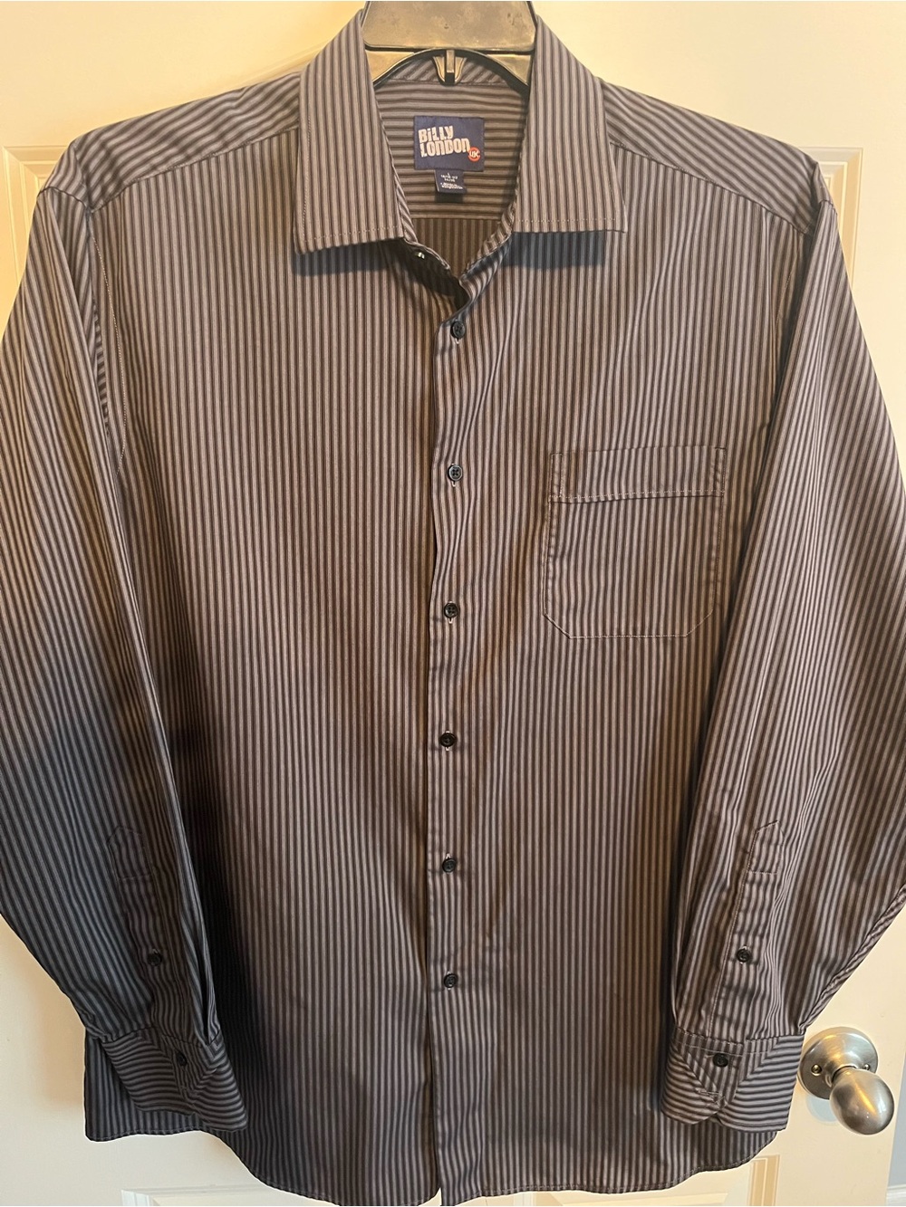 Billy London UK Men's Long-Sleeve Striped Dress Shirt - Black